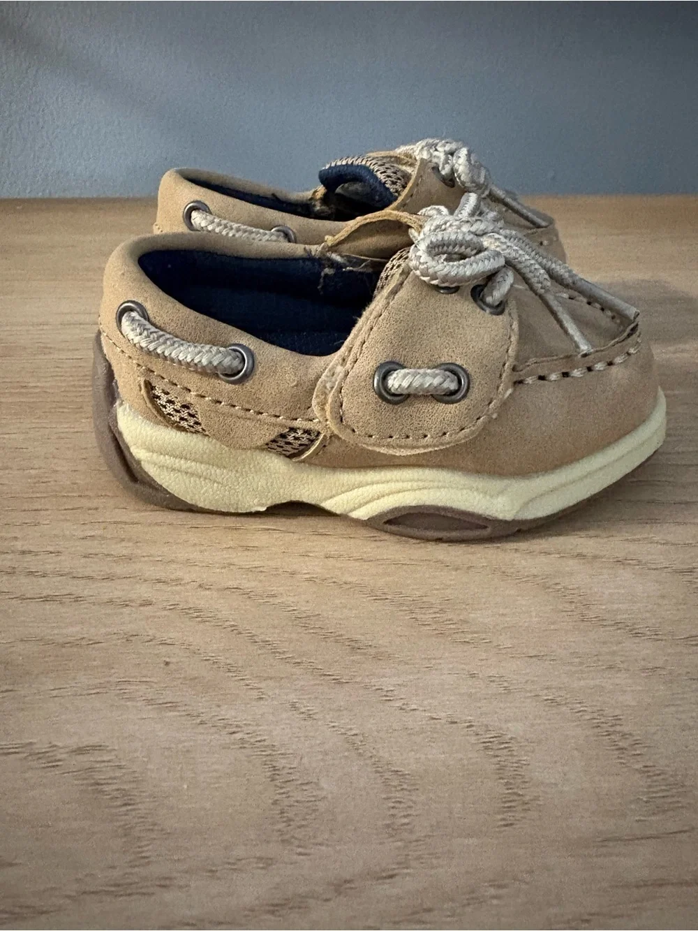 Aloha Island Toddler Boat Shoes in Tan with Navy Insole